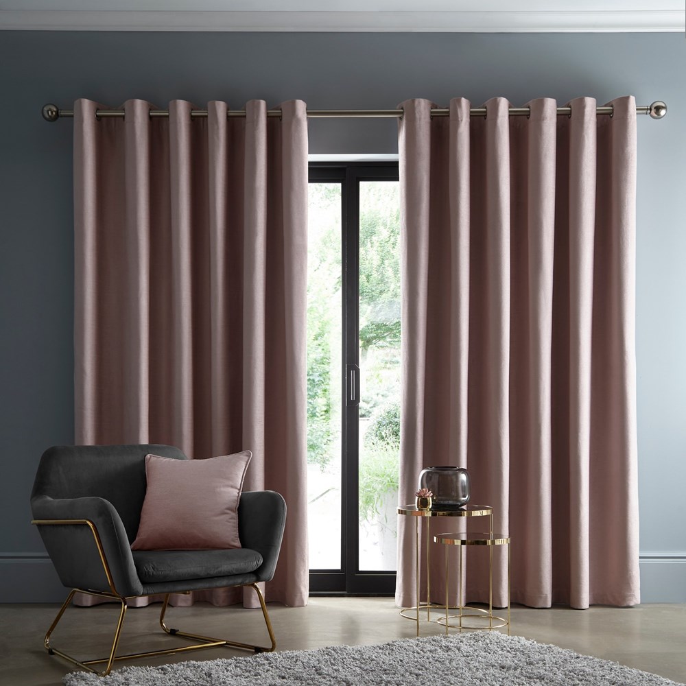 Arezzo Plain Blackout Curtains By Clarke And Clarke in Blush Pink